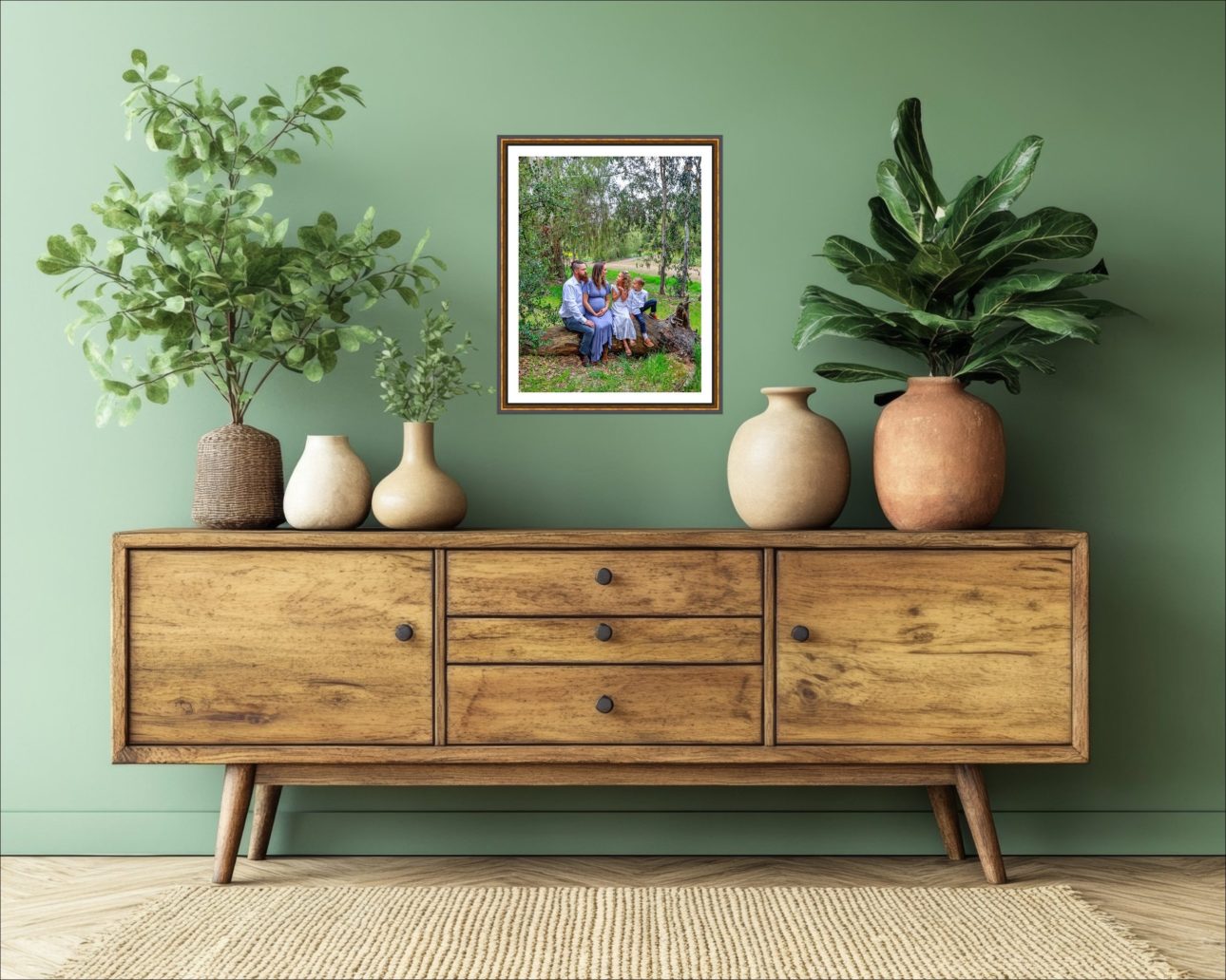 Family portrait in frame in entryway